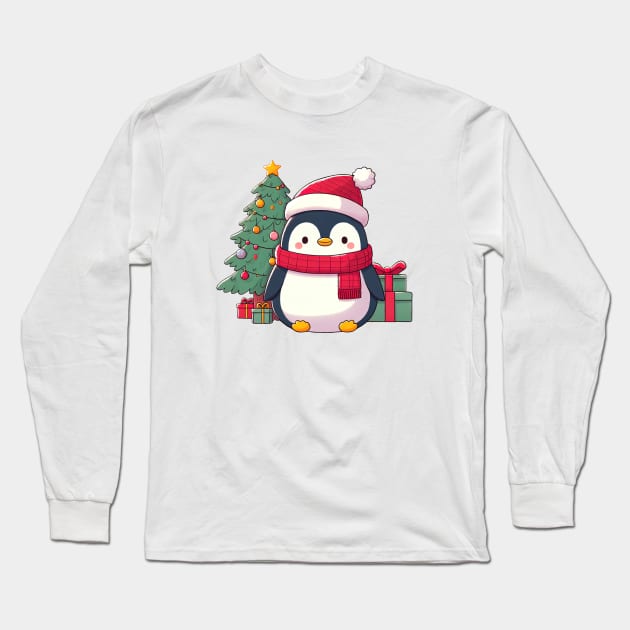 Cute Christmas Penguin Long Sleeve T-Shirt by Takeda_Art